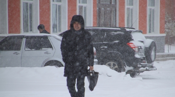 内蒙古根河满归镇雪花飞舞 行人出行难-图3