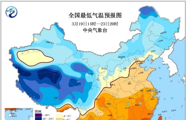 寒潮蓝色预警 中东部自北向南先后降温6至10℃