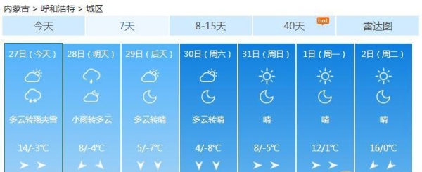 内蒙古今起迎大风降温雨雪 大部降温6℃伴6级阵风