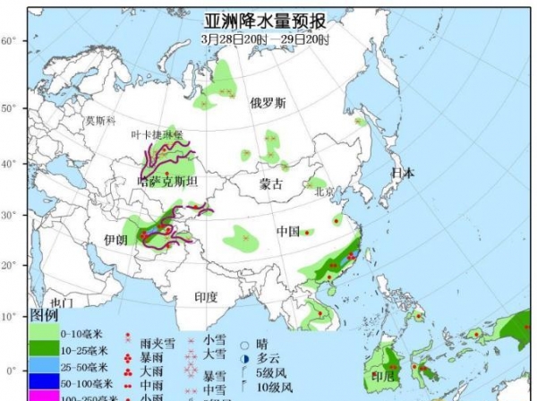 3月28日国外天气预报 大洋洲东部强降雨北美东部强雨雪