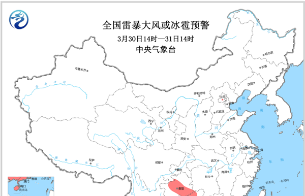 强对流蓝色预警中 贵州广西等地有8-10级雷暴大风-图1