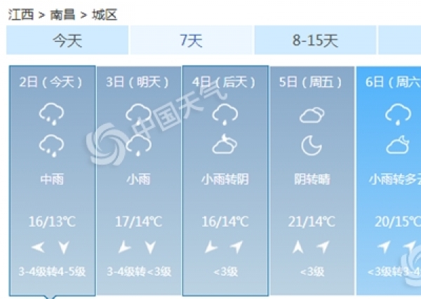 大到暴雨将袭江西中北部 需防雷电大风等强对流天气