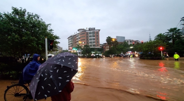 江西定南暴雨袭城 内涝严重市民蹚水出行-图3