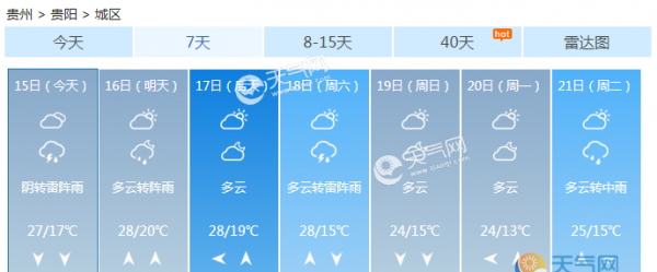 贵州北部东部阵雨雷雨最强 中西部有冰雹雷暴