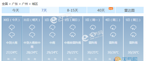 广东粤北珠三角大雨持续 省会广州中雨至少有3天