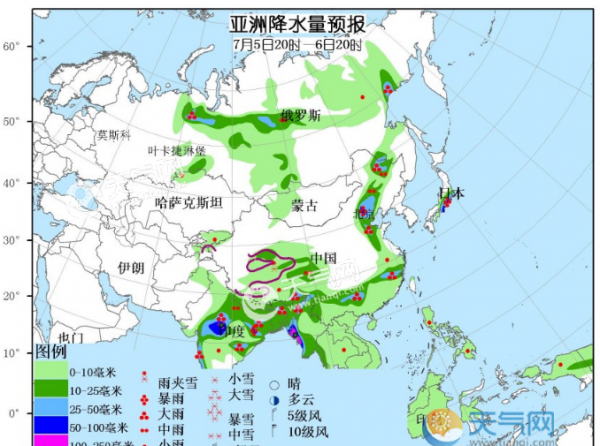 7月5日国外天气预报 西亚和欧洲南部有高温