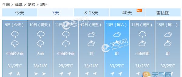 福建南平三明多地大到暴雨 明强降雨持续伴阵雨雷雨
