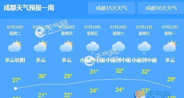 四川多地普遍小到中雨 省会成都气温仅有25℃