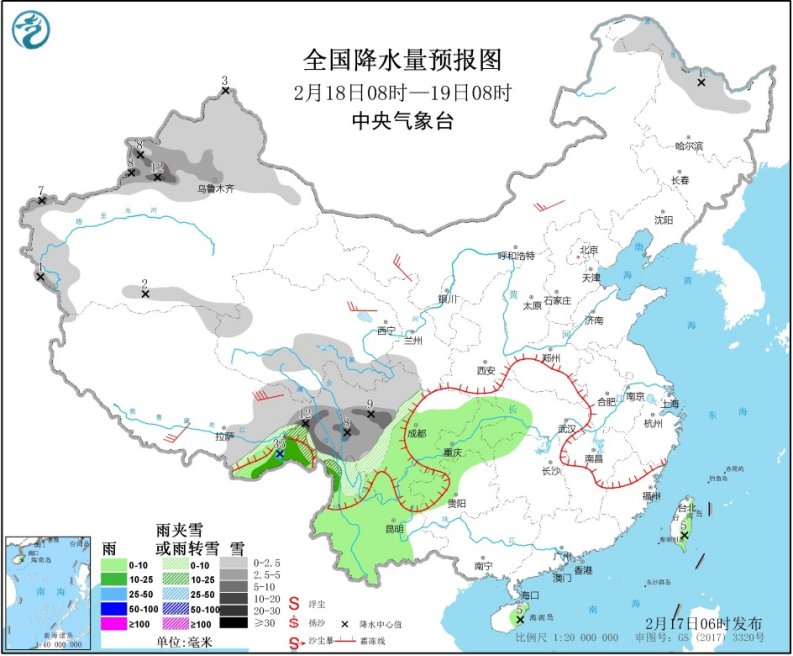 中东部雨雪稀少气温升 西南雨雪再度发展