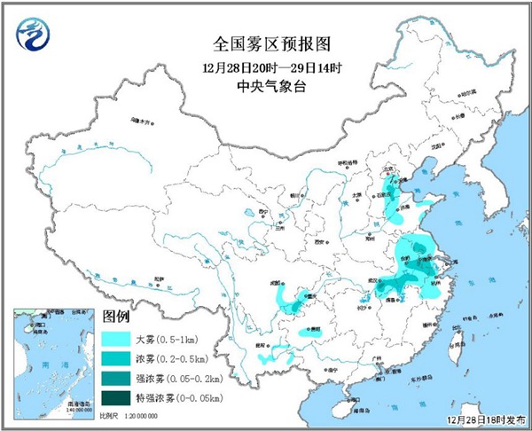 大雾黄色预警：河北江苏安徽湖北等地部分地区有浓雾