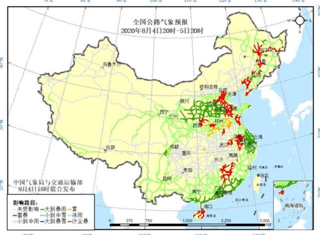 全国交通天气预报：8月5日全国高速路况最新实时查询