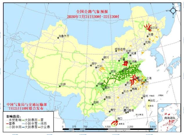 全国交通天气预报：7月22日全国高速路况最新实时查询