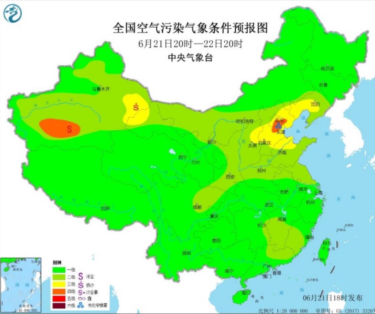 全国雾霾预报：中东部无污染华北有臭氧