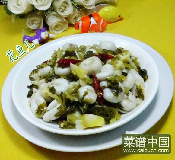雪菜笋尖炒目鱼蛋