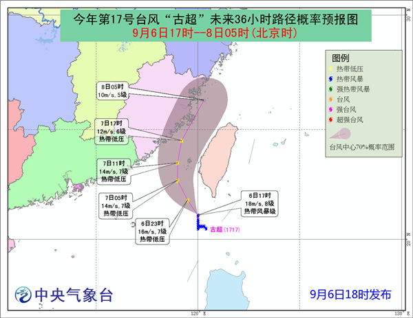 台风蓝色预警 “古超”将沿台湾海峡北上