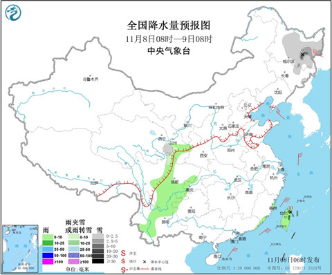 11月08日：未来三天全国天气预报