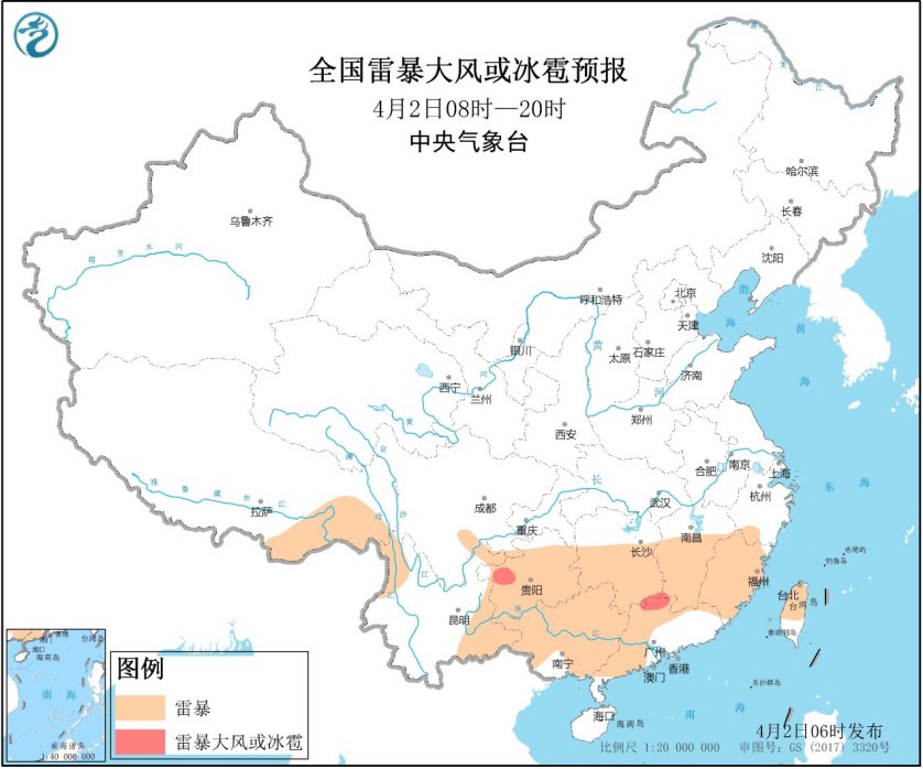 4月2日强对流天气预报：江南南部华南北部等地将有强对流