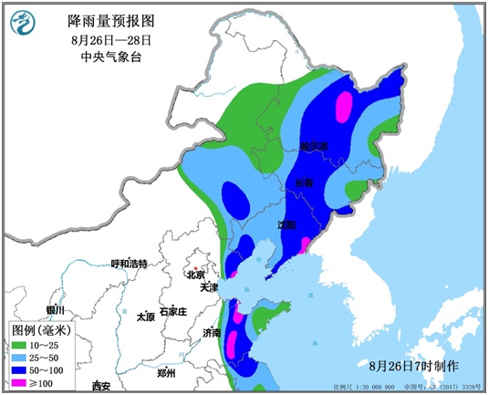 台风橙色和暴雨蓝色预警继续生效 “巴威”将于27日登陆辽宁东部到朝鲜西部沿海