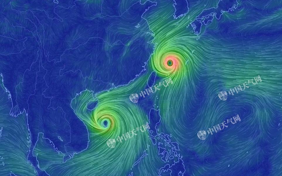 天气资讯 双台风酷炫高清流场图 换个角度看台风
