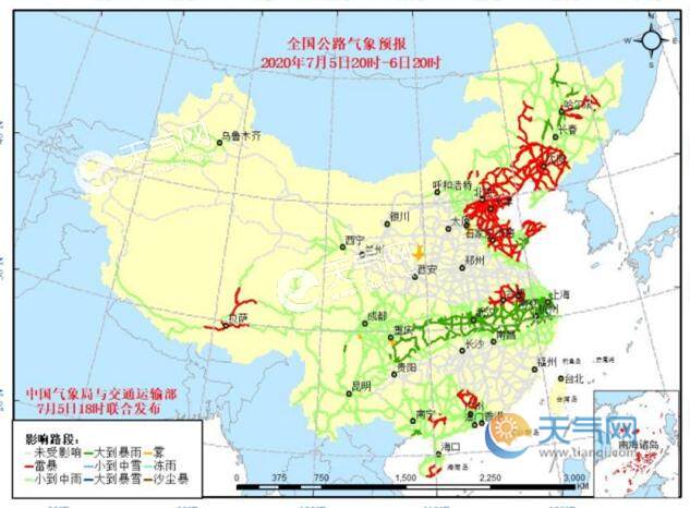 全国交通天气预报：7月6日全国高速路况最新实时查询