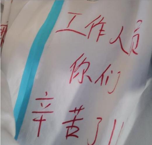 张伟丽平安归国 防护服上写着感谢工作人员