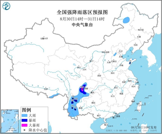 暴雨蓝色预警继续 四川云南雨势强局地有大暴雨