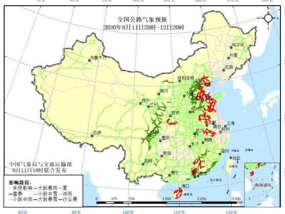 全国交通天气预报：8月12日全国高速路况最新实时查询
