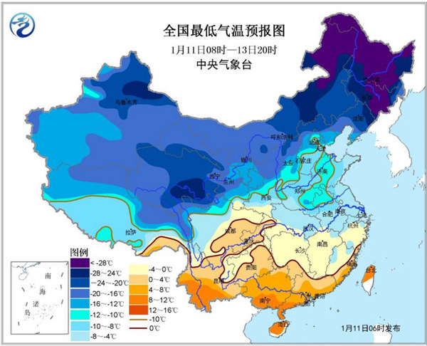 寒潮黄色预警：我国东部地区仍有4～5级偏北风