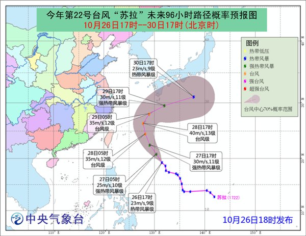 台风“苏拉”逐渐向日本冲绳群岛