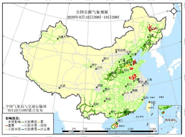 全国交通天气预报：8月19日全国高速路况最新实时查询