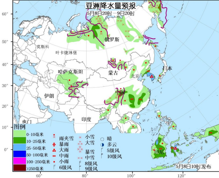 5月8日国外天气预报 欧洲北部和西南部有较强降水