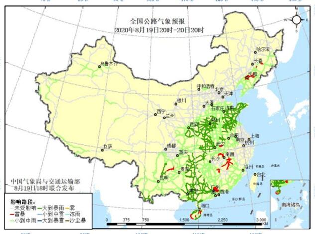 全国交通天气预报：8月20日全国高速路况最新实时查询