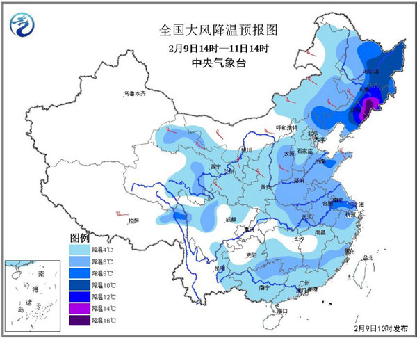 寒潮蓝色预警：中东部部分地区降温将超10℃ 局地14℃