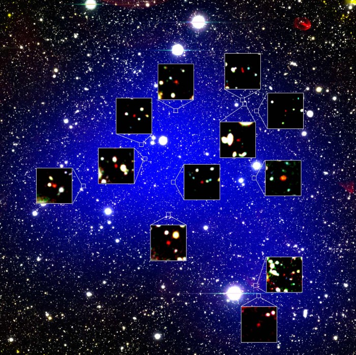 在距地球130亿光年的地方发现由12个星系组成的原始星系团“z66OD”