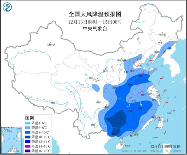 寒潮蓝色预警 最低气温0℃线将达贵州浙江
