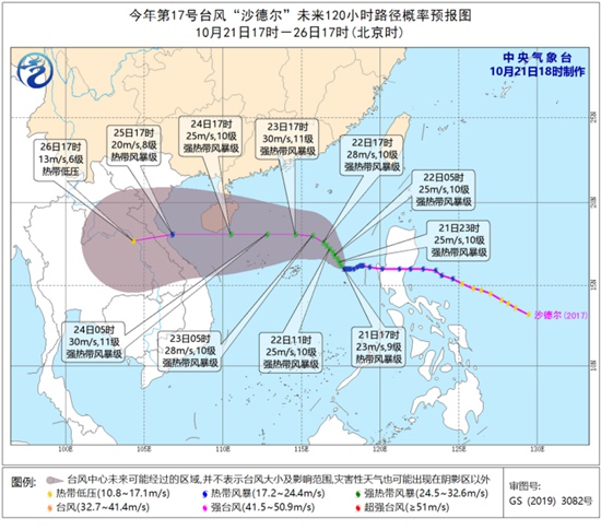 台风“沙德尔”强度逐渐增强 23日移速将加快并趋向海南近海