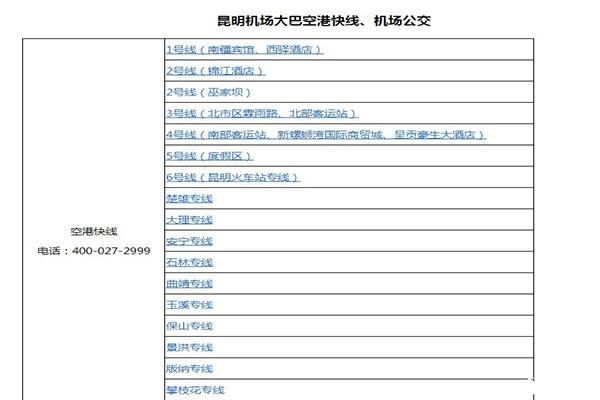 昆明机场大巴时刻表 最早几点+路线+票价
