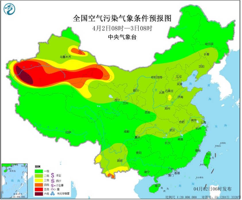 4月2日全国空气质量预报：全国大部大气扩散条件较好