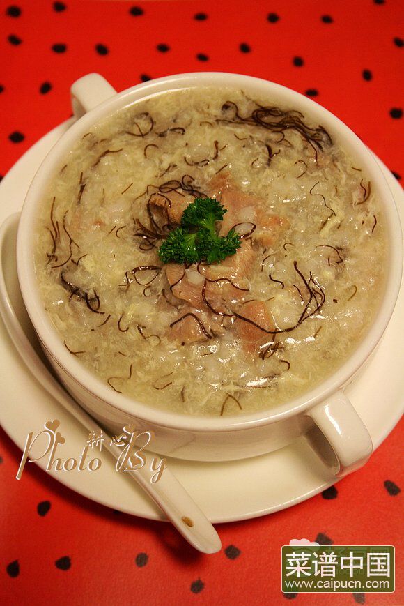发菜肉片粥