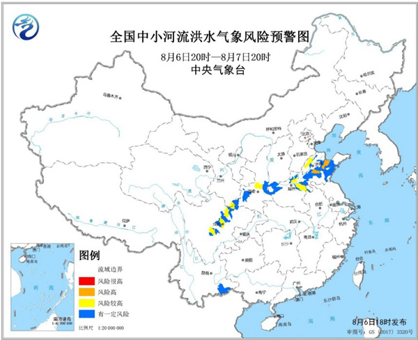 山东河南等5省部分地区发生中小河流洪水的气象风险较高