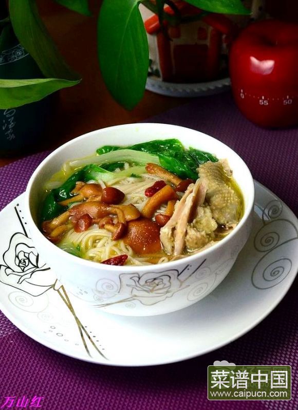 滑子菇鸡汤面