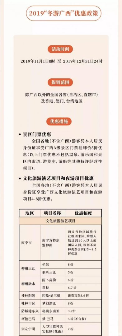 2019冬游广西门票优惠+饭店优惠