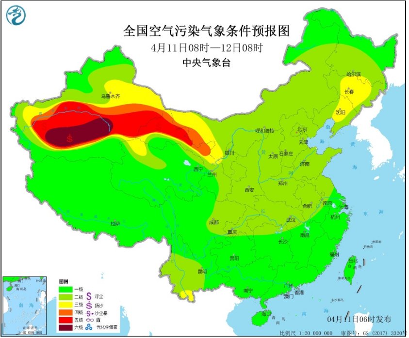 4月11日全国空气质量预报：西北部分地区有沙尘天气