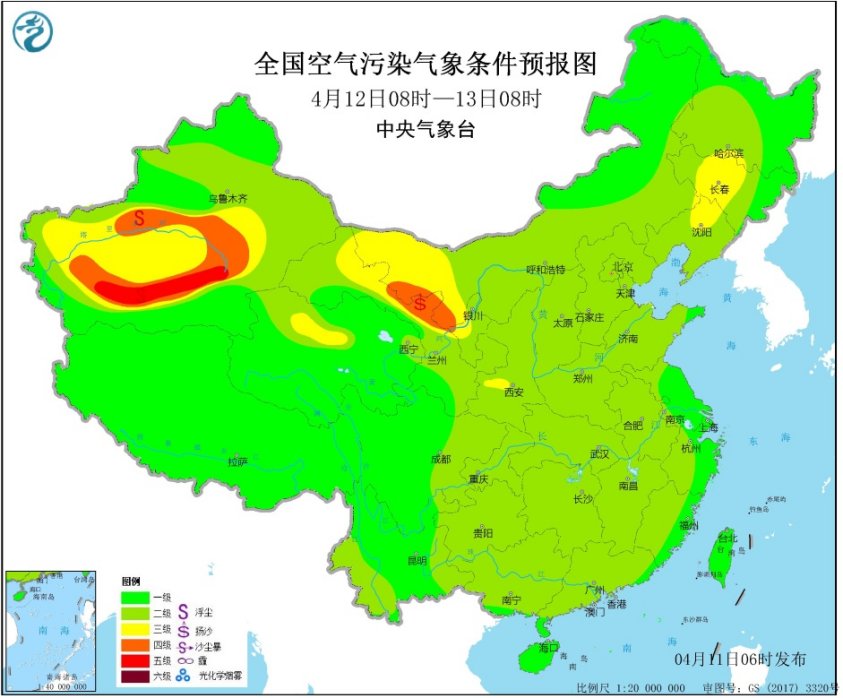 4月11日全国空气质量预报：西北部分地区有沙尘天气