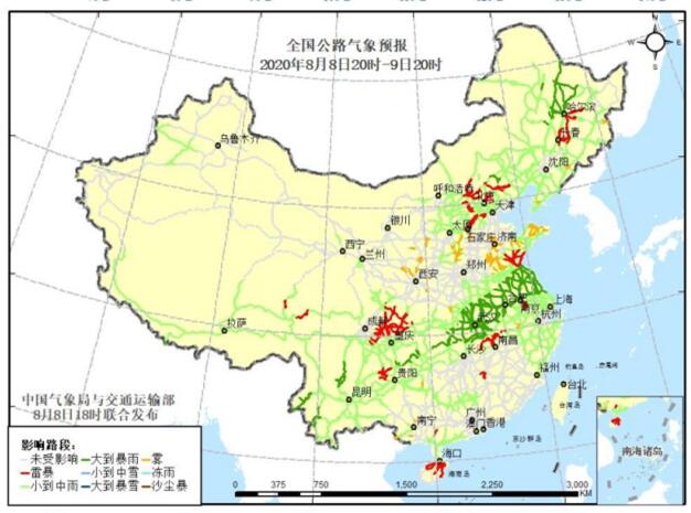 全国交通天气预报：8月9日全国高速路况最新实时查询