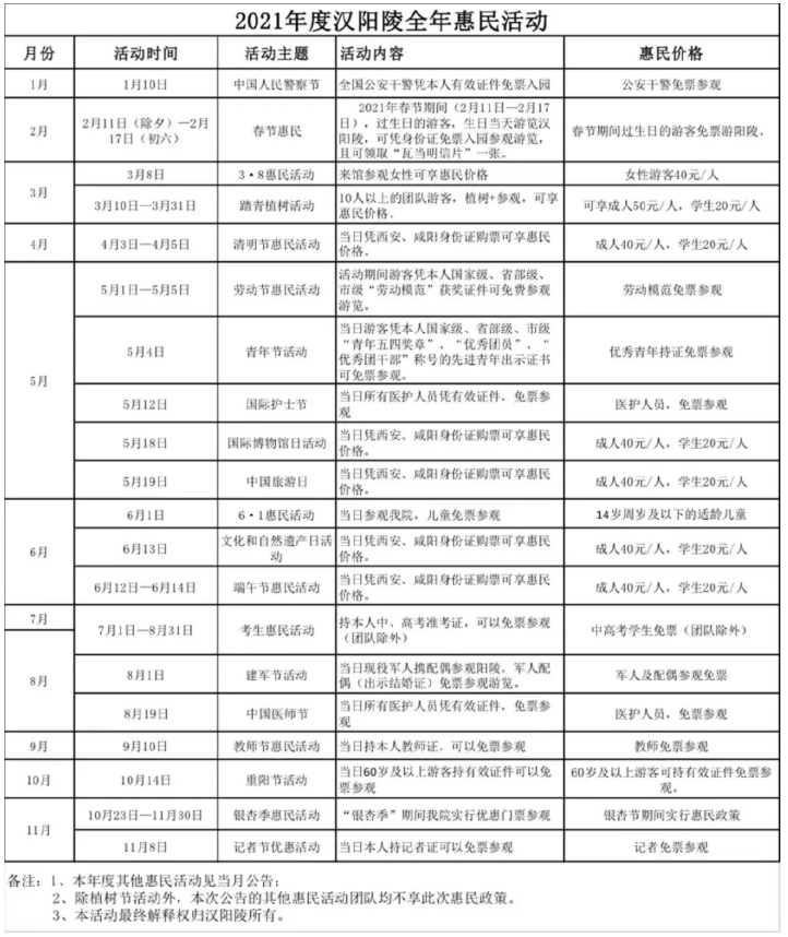 2021年大唐芙蓉园灯会时间 汉阳陵全年惠民活动汇总