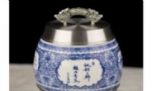 纯锡青花瓷茶罐
