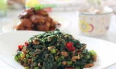 肉末榄菜芥兰叶的做法
